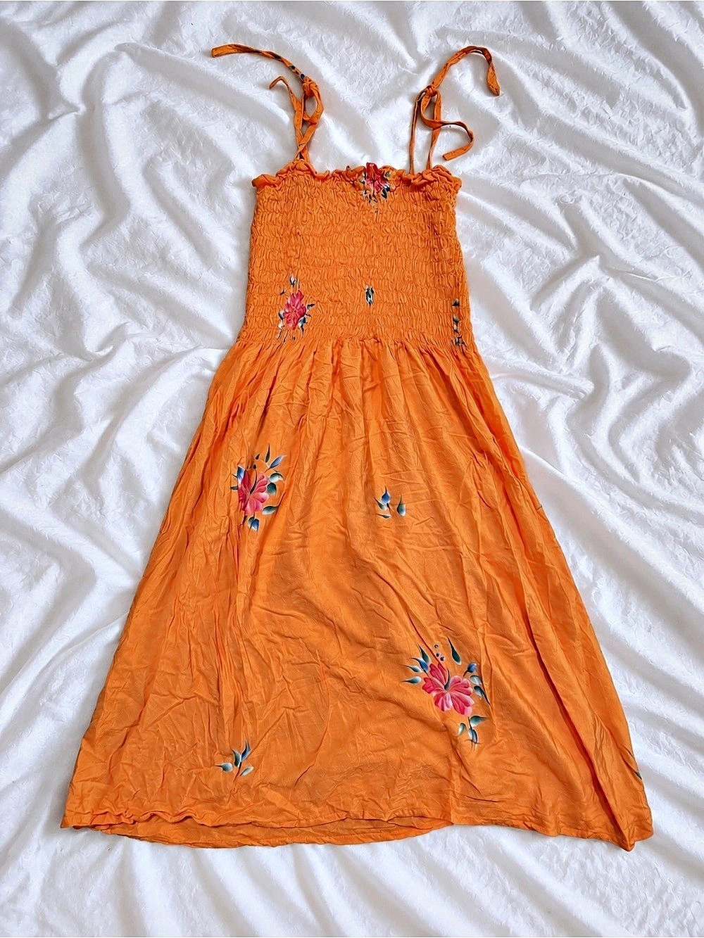 Hibiscus Collection Hawaii Floral Embroidered Maxi Dress Orange & Blue Medium